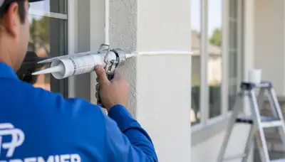 Professional caulking and sealing on Burlington VT home exterior to prevent drafts and water damage