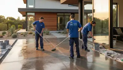 Concrete staining on Burlington VT patio showing durable, moisture-resistant finish by local painters