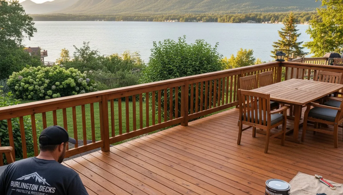 Professional deck staining in Burlington VT protecting wood decks with durable, weather-resistant finish