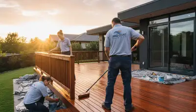 Professional deck staining in Burlington VT by local painters protecting wood from weather damage