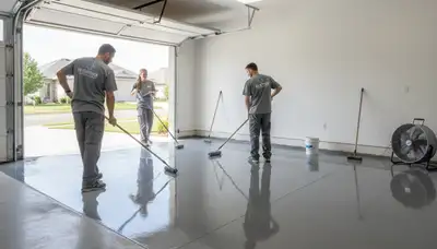 Durable epoxy garage floor coating by house painters in Burlington, VT for long-lasting protection