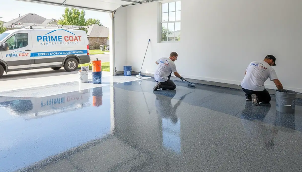 Durable epoxy garage floor coating by house painters in Burlington, VT