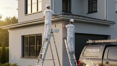 Professional gutter painting on a Burlington VT home for rust protection and winter durability