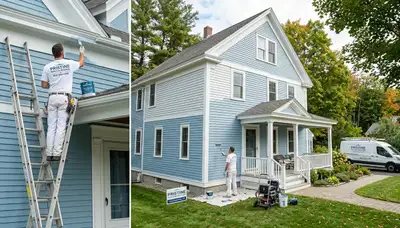 Professional house painters transforming home exterior in Burlington VT