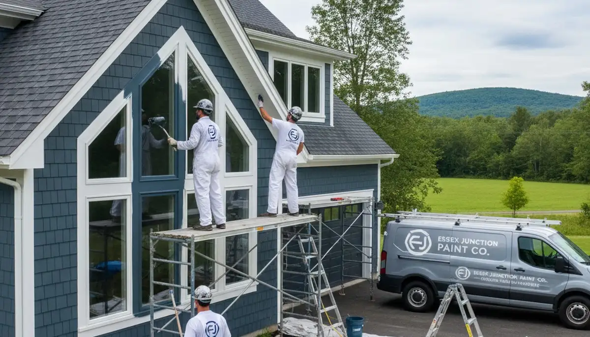 Professional house painters finishing exterior home in Burlington VT