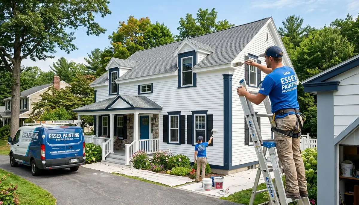 Professional house painters painting home exterior in Burlington VT