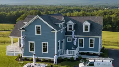 House painters in Burlington, VT painting a home exterior with professional finish