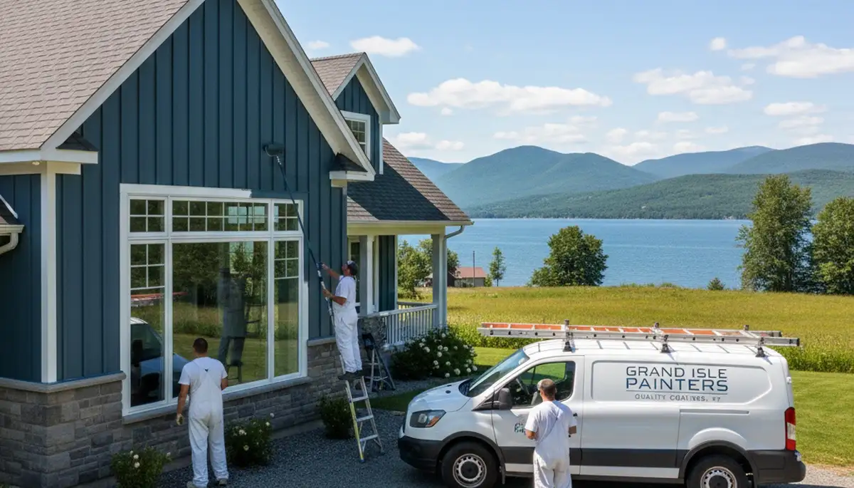 House painters in Burlington, VT painting a home exterior for professional residential service