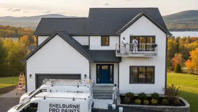 Professional house painters in Burlington VT finishing exterior home painting project