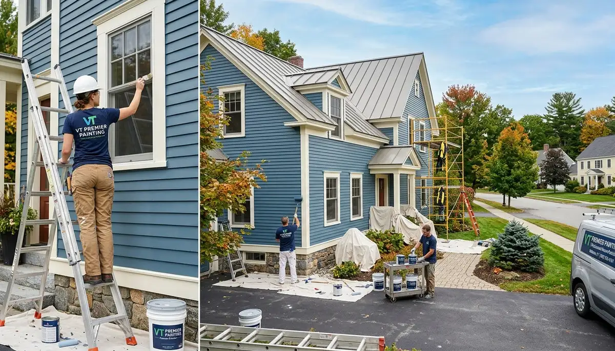 Professional house painters finishing exterior home painting in Burlington VT
