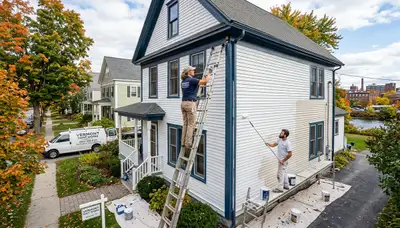 Professional house painters finishing exterior home project in Burlington VT