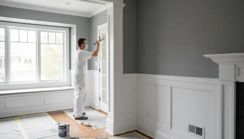 Professional interior trim painting with crisp lines in a Burlington VT home by expert house painters