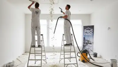 Professional popcorn ceiling removal in Burlington VT home for smooth modern ceiling finish
