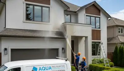Professional pressure washing a Burlington VT home exterior removing grime and winter salt buildup