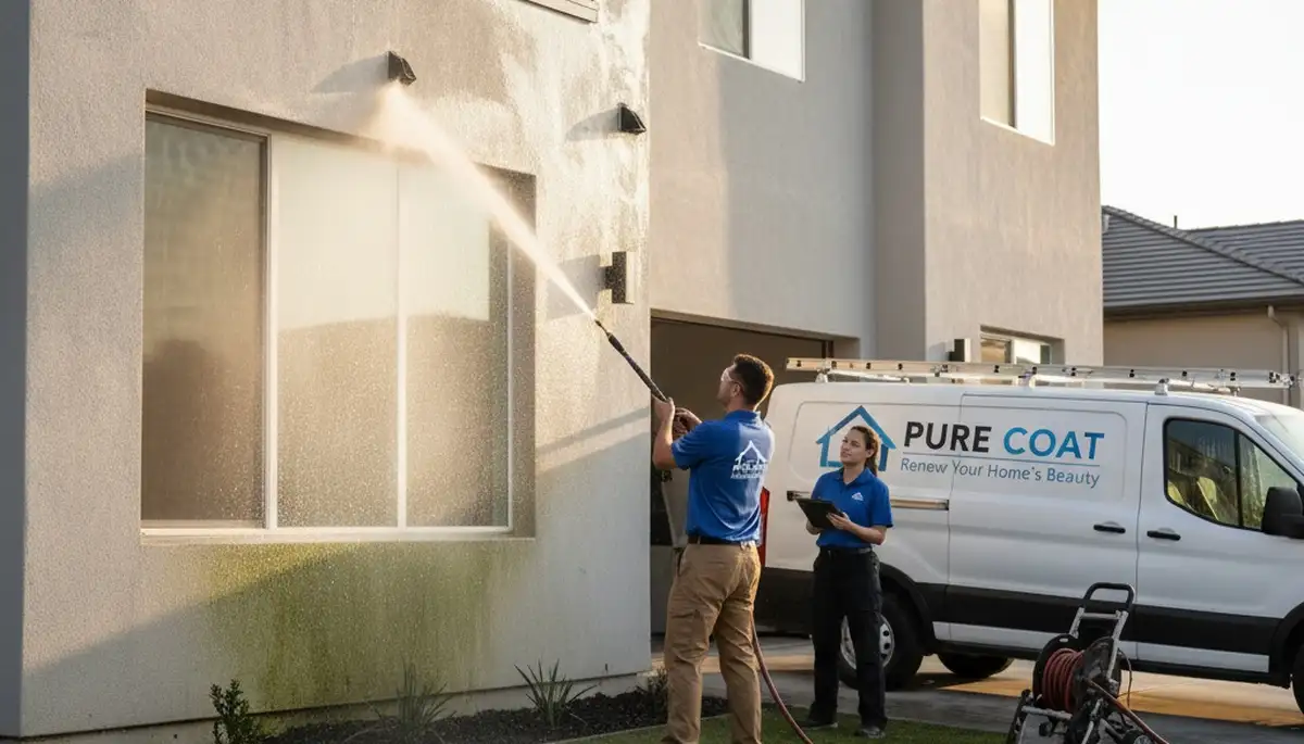 Professional pressure cleaning a Burlington VT home exterior to remove grime and winter salt buildup