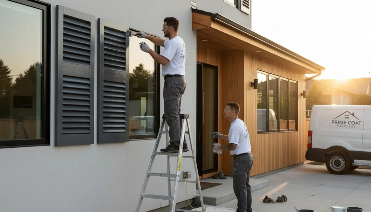 Professional shutter painting and refinishing on a Burlington, VT home exterior