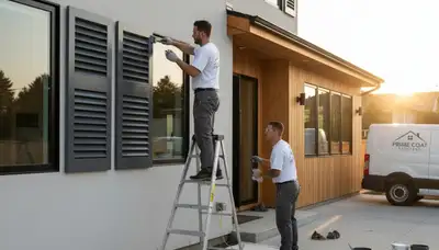 Professional shutter painting and refinishing on a Burlington, VT home exterior