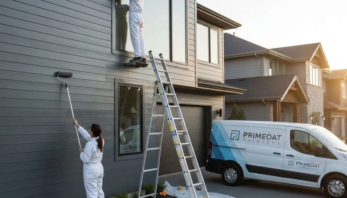 Professional siding painters in Burlington VT applying weather-resistant house paint