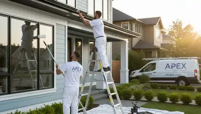 Professional trim and fascia painting on Burlington VT home exterior by expert house painters